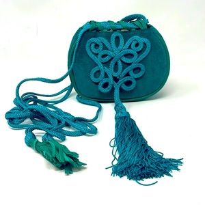 Yves Saint Laurent Teal Green Blue Suede 1980s Evening Bag